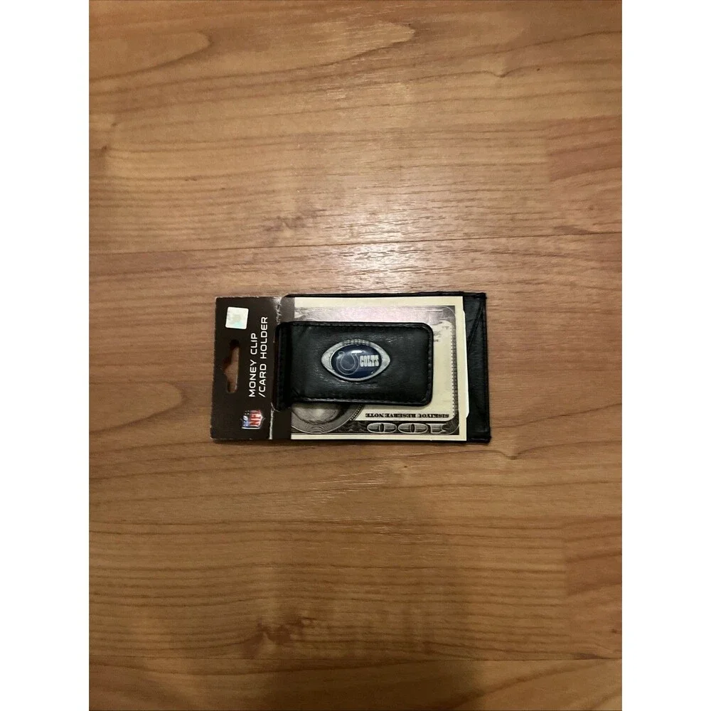 Indianapolis Colts Fine Leather Money Clip Card & Cash Holder NFL Football Black